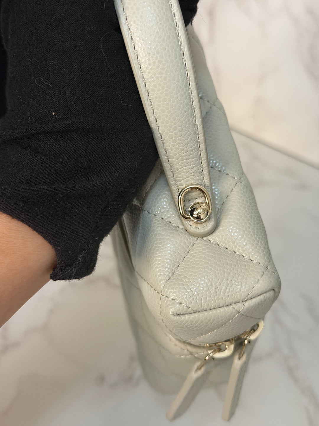 CHANEL 25B 2025 Light Grey Caviar LGHW Long Vanity Bag with Detachable Chain