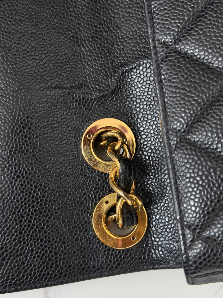 Chanel Series 7 24K GHW Black Caviar Vintage Jumbo Single Flap Bag 2008/2009