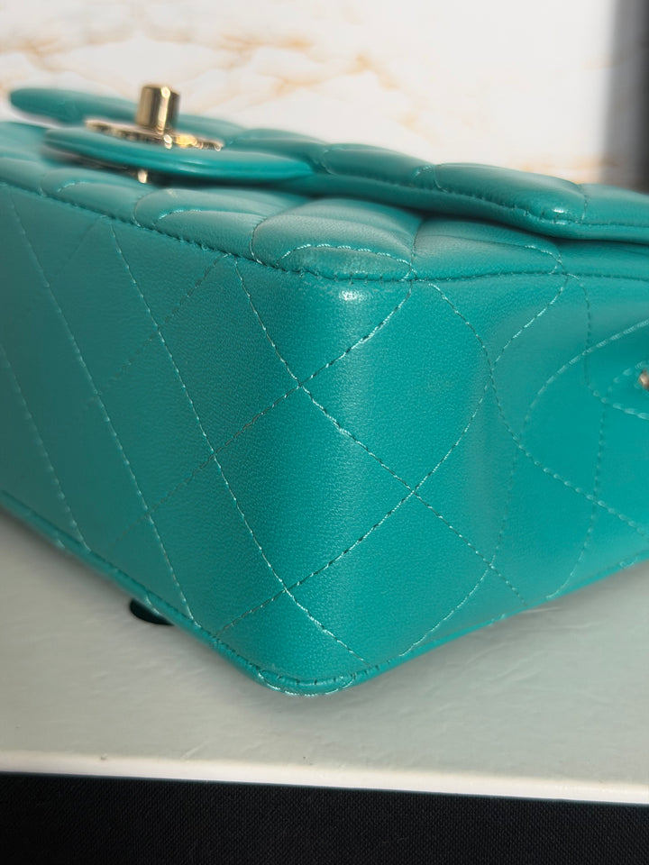 CHANEL series 23 Turquoise Lambskin LGHW Mini Rectangular Flap Bag 2016