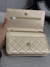 Load image into Gallery viewer, Chanel 21P 2021 Pre Spring/Summer Collection series 31 Iridescent Gold Lambskin Champagne GHW Classic Wallet on Chain (WOC)
