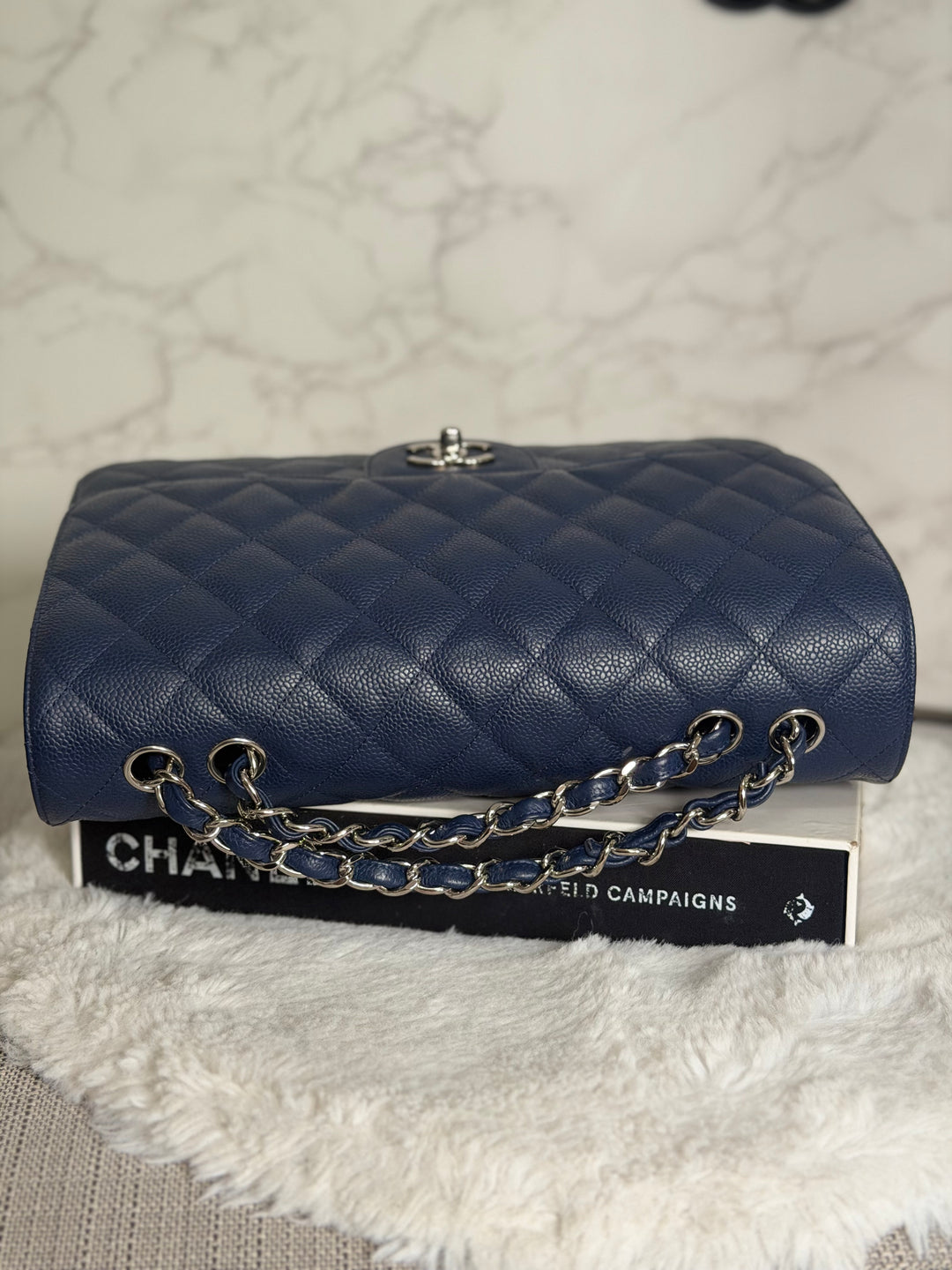 CHANEL series 13 Navy Caviar SHW Timeless Classic Jumbo Single Flap Bag 2010