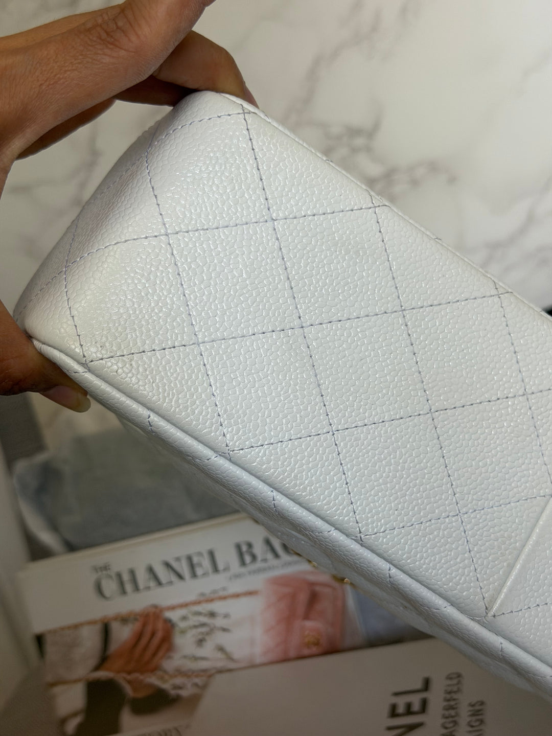 CHANEL White Caviar GHW Jumbo Double Flap Classic Bag 2010