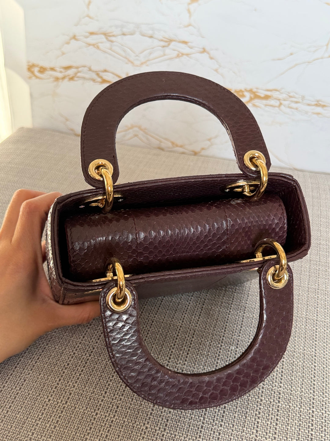Dior Lady Dior MINI Burgundy Dark Red Python Leather 2018 LGHW