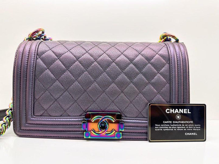 Chanel 16C 2016 Cruise collection series 21 Purple Iridescent Calf skin rainbow mermaid hardware Le Boy Old Medium Flap Bag