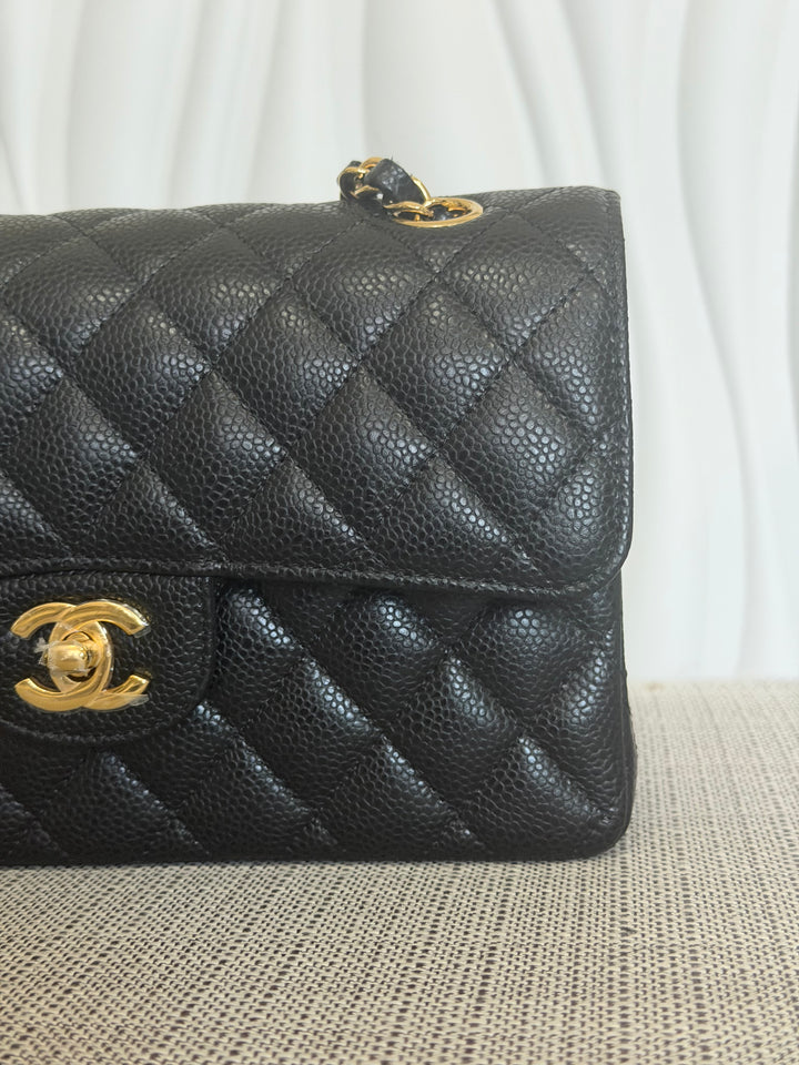 CHANEL Black Caviar GHW SMALL Timeless Classic Double Flap Bag 2022