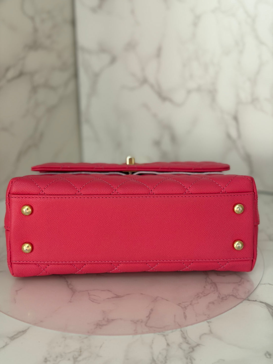 Chanel 23P Collection 2023 Dark Pink Caviar Aged GHW Coco Handle with Detachable Strap and enchained handle size Small