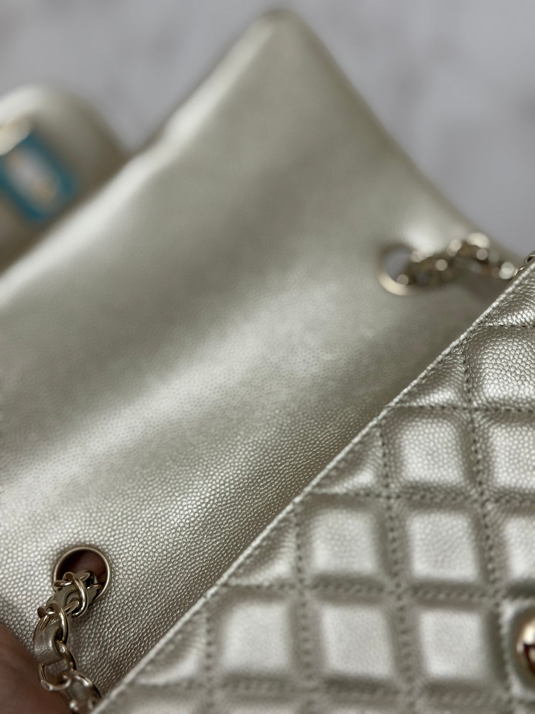 CHANEL series 23 Champagne Gold Caviar LGHW Mini Rectangular Flap Bag