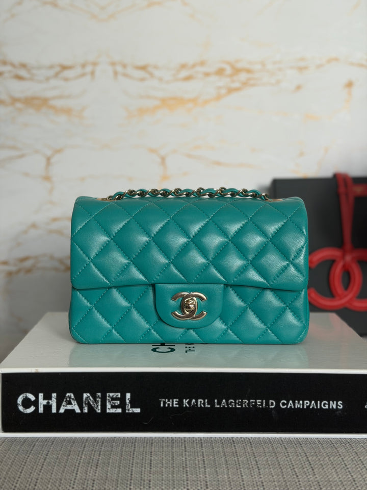 CHANEL series 23 Turquoise Lambskin LGHW Mini Rectangular Flap Bag 2016