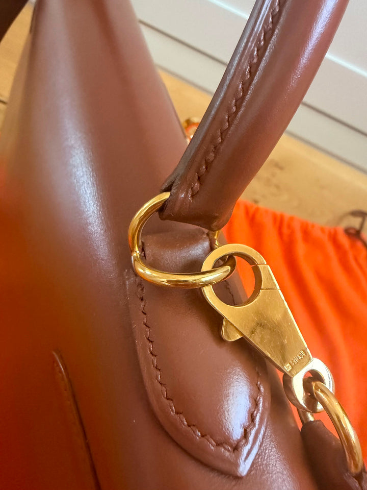 HERMÈS Kelly 32 Noisette Box leather GHW Stamp F in sq 2002 RARE