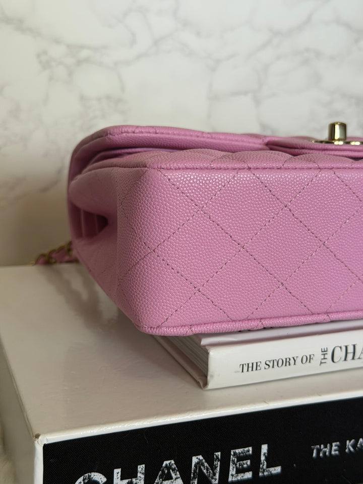 CHANEL 23P Mauve Pink Caviar Small Timeless Classic Double Flap Bag 2023