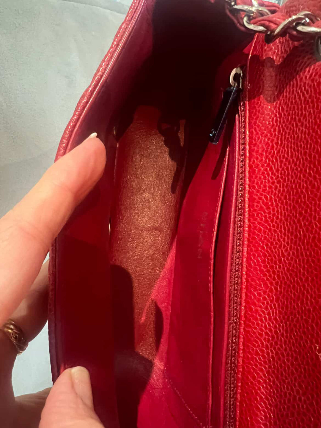 CHANEL series 20 15C 2015 True Pearly Red Caviar SHW Mini Rectangular Flap Bag