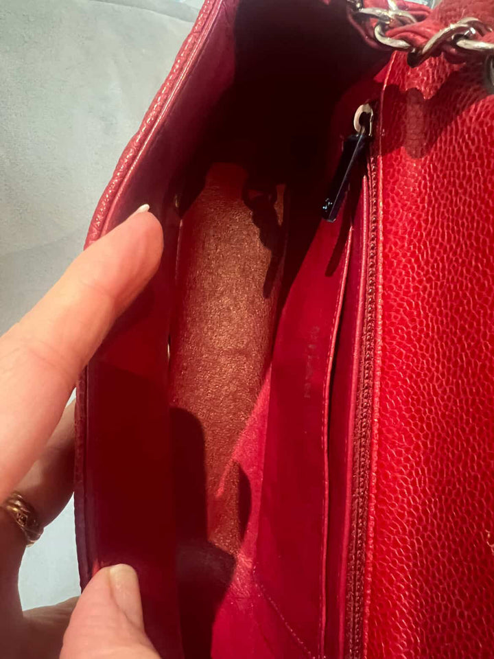 CHANEL series 20 15C 2015 True Pearly Red Caviar SHW Mini Rectangular Flap Bag