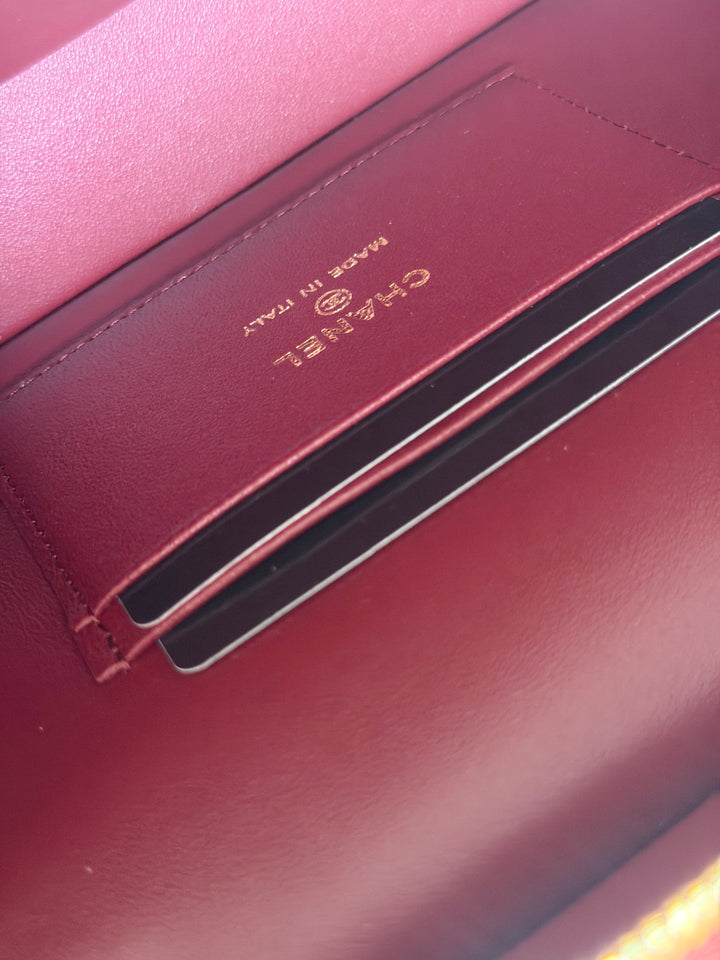 CHANEL 26B Croc Embossed Burgundy Calf Skin LP Long Vanity size Medium 23 cms 2026 Matthieu Blazy
