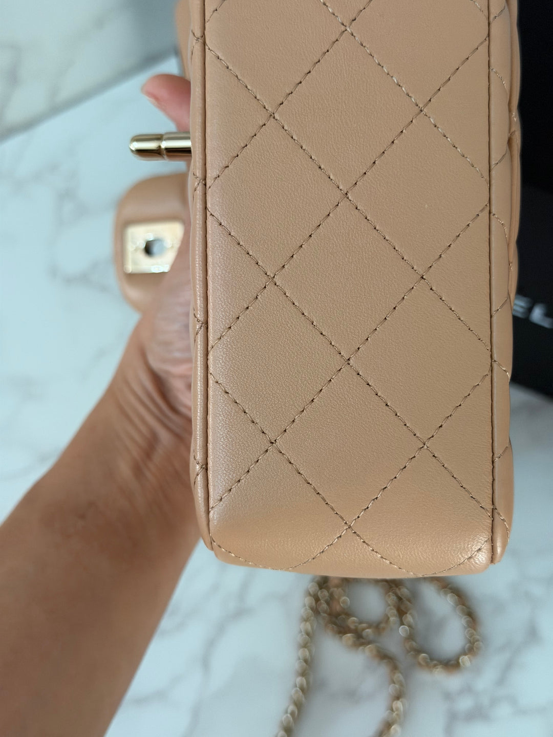 CHANEL 23K 2023 Dark Beige NR649 Lambskin LGHW Mini Rectangular Flap Bag with Top Handle