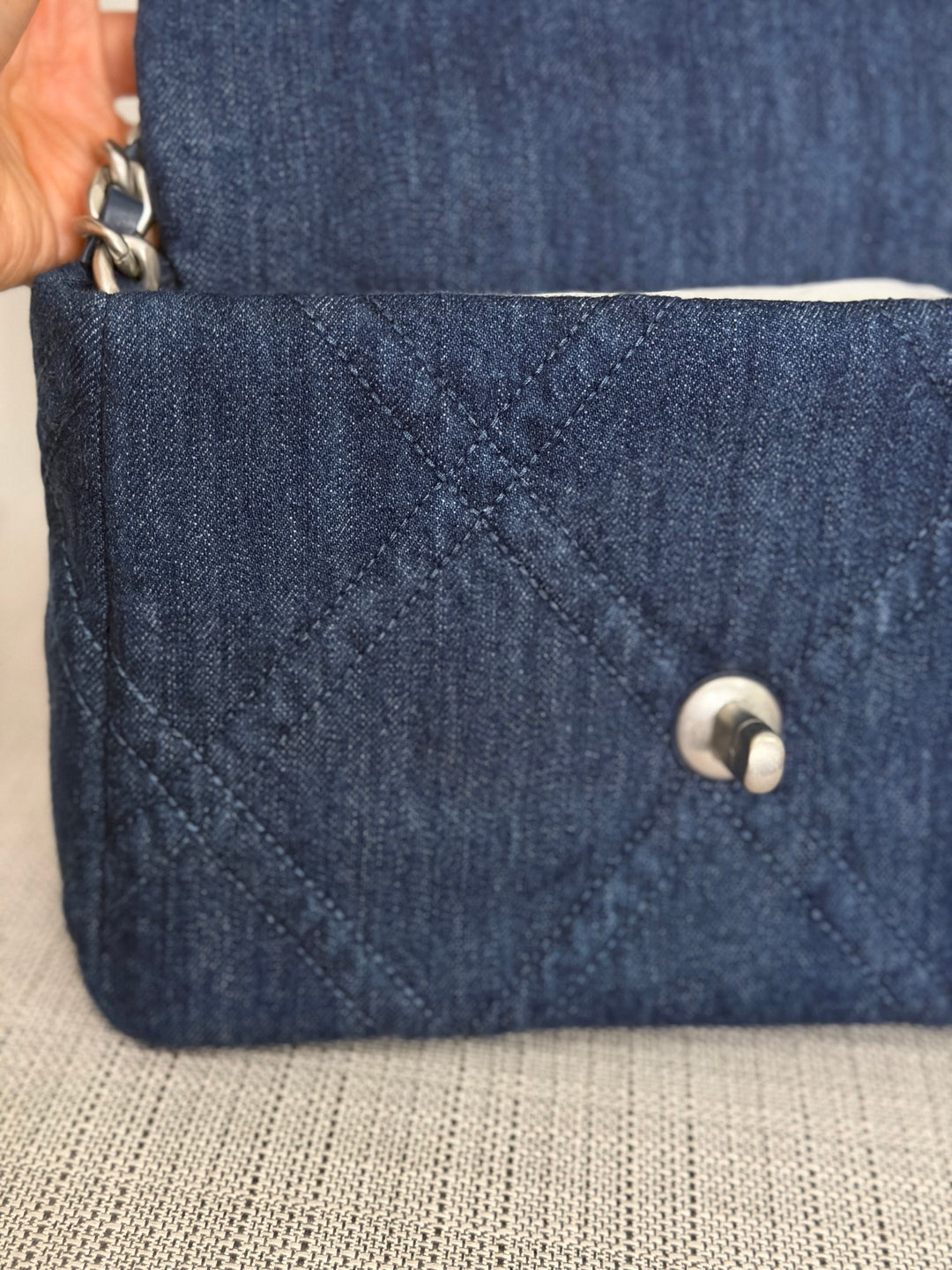 CHANEL 19 size Small Dark Denim SHW Flap Bag with Top Handle