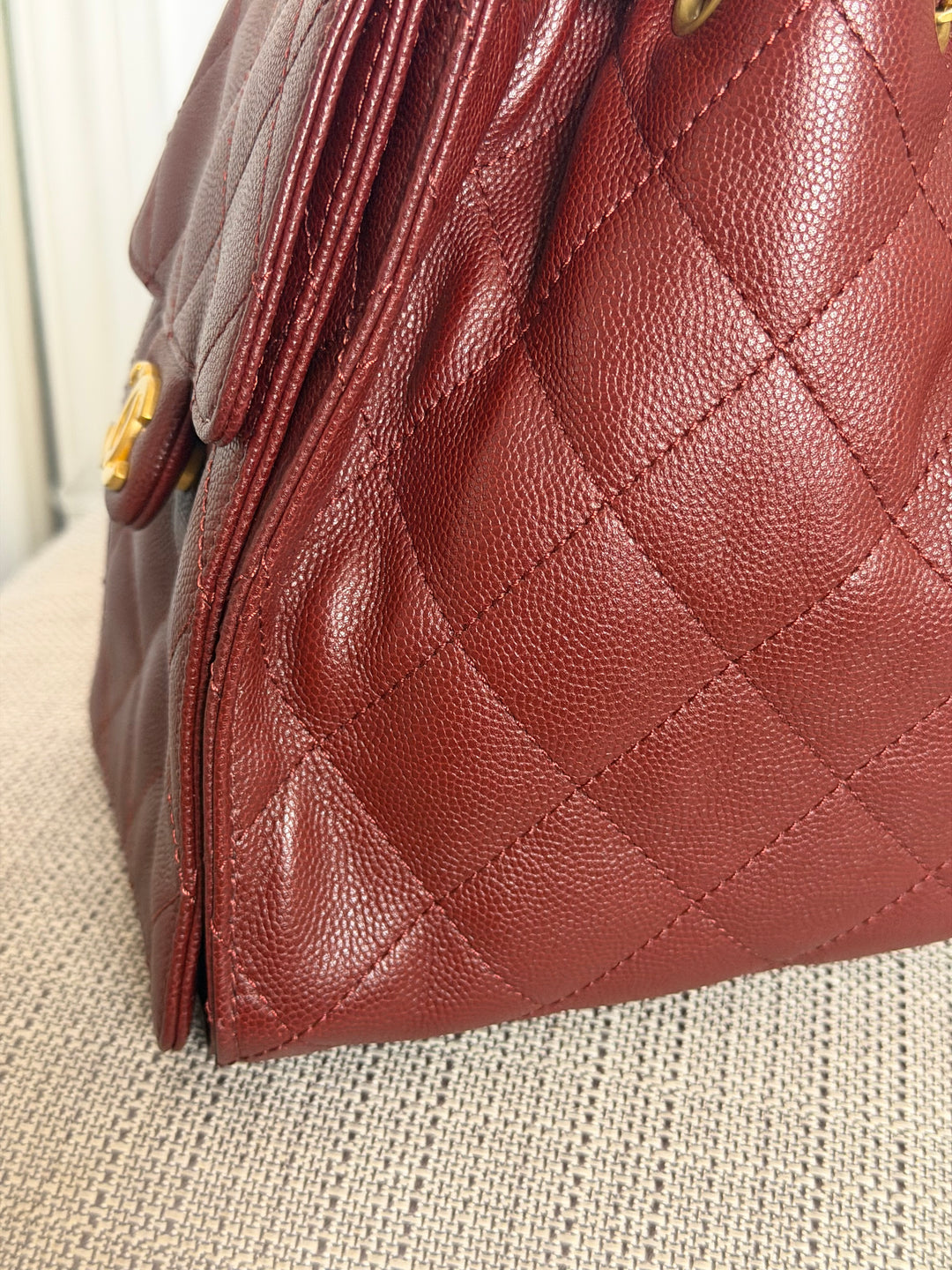 CHANEL 25A Burgundy Caviar Aged GHW 25 Hobo Bag Size SMALL