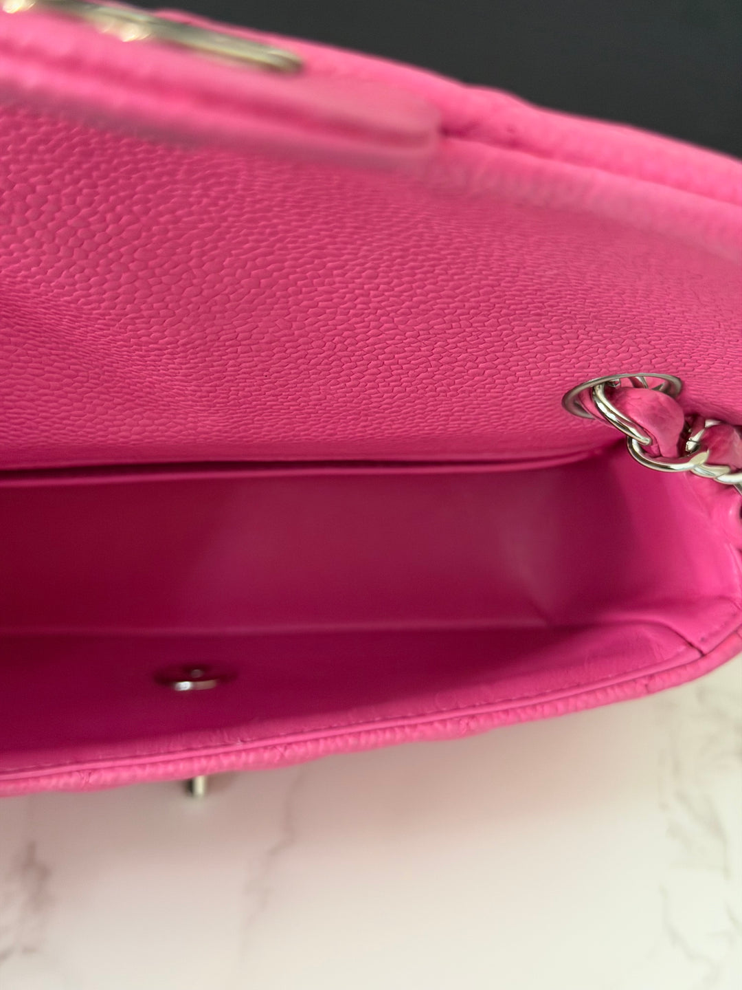 CHANEL series 17 2012/2013 Suede Hot Pink Caviar SHW Mini Rectangular Flap Bag