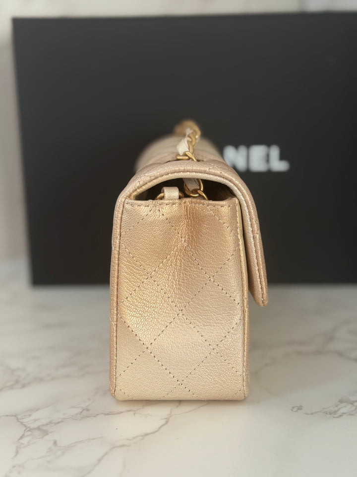 CHANEL 22P Gold Silver Ombré Goat skin Mini Rectangular Flap Bag with Aged GHW 2022