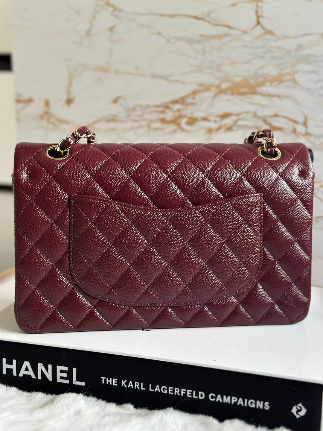 CHANEL 21B Collection Burgundy Caviar LGHW Medium M/L Timeless Classic Double Flap Bag 11.12