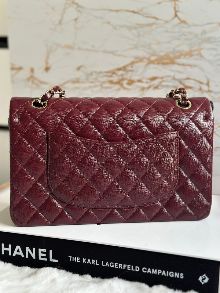 CHANEL 21B Collection Burgundy Caviar LGHW Medium M/L Timeless Classic Double Flap Bag 11.12