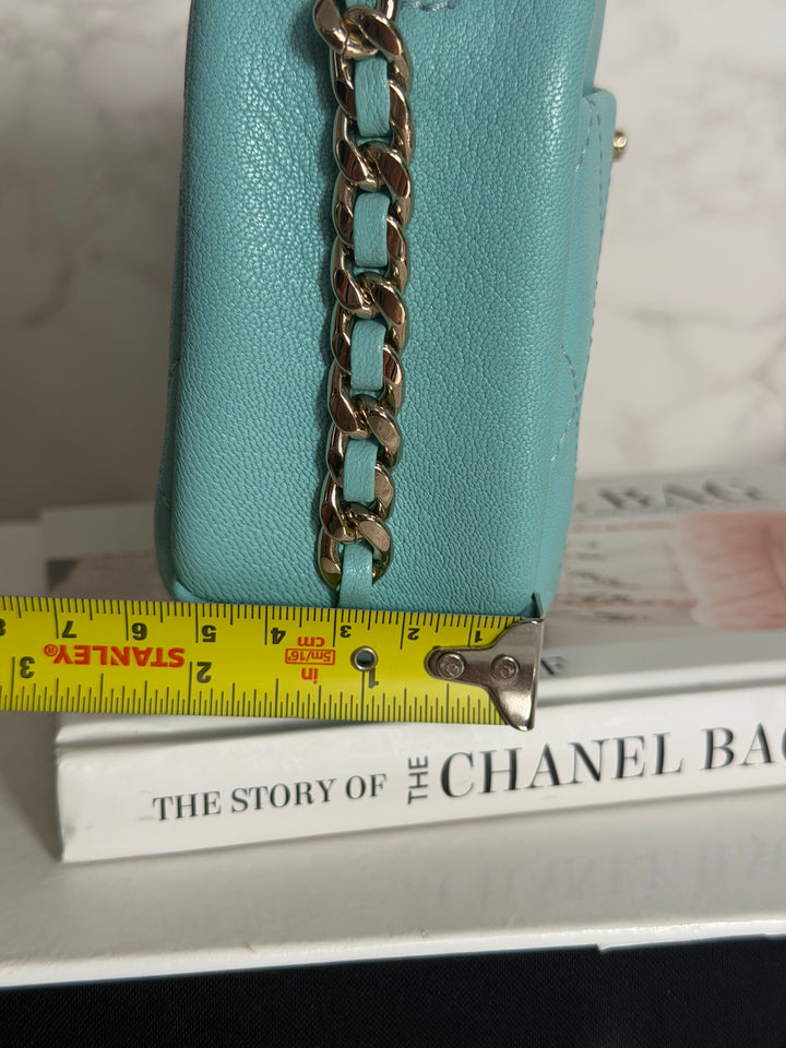 CHANEL series 26 Tiffany Blue calfskin LGHW Day Trip Camera case bag 7.5 inches 2019