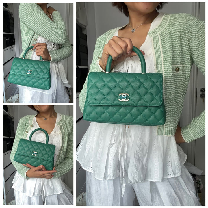 CHANEL 22A Green Caviar LGHW Coco Handle Flap Bag size Small 2022