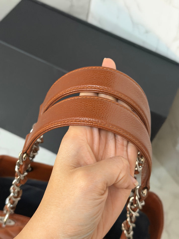 CHANEL series 19 Brown/Tan Caviar Petite Shopping Tote (PST) Bag