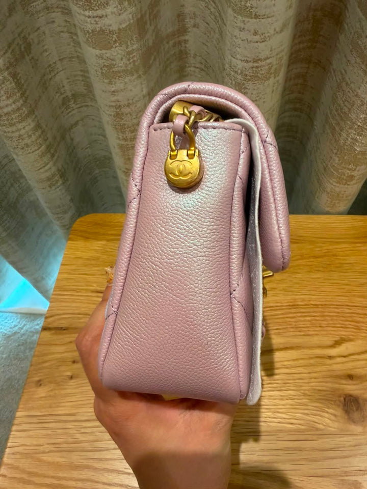CHANEL 21K iridescent pink caviar aged GHW Adjustable chain My Perfect Mini Flap Bag 2021