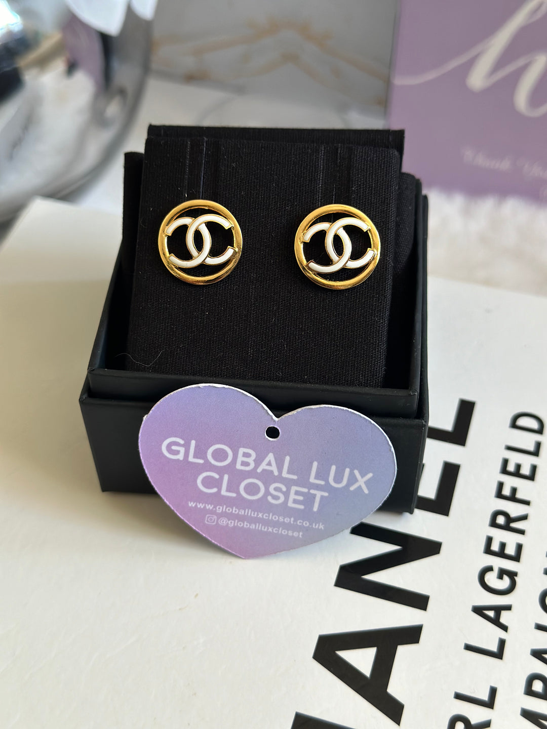 Chanel 22S White & Gold Circle Earrings