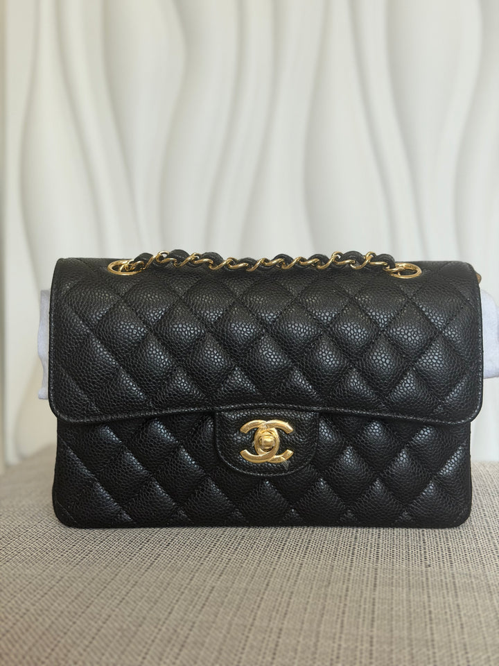 CHANEL Black Caviar GHW SMALL Timeless Classic Double Flap Bag 2022