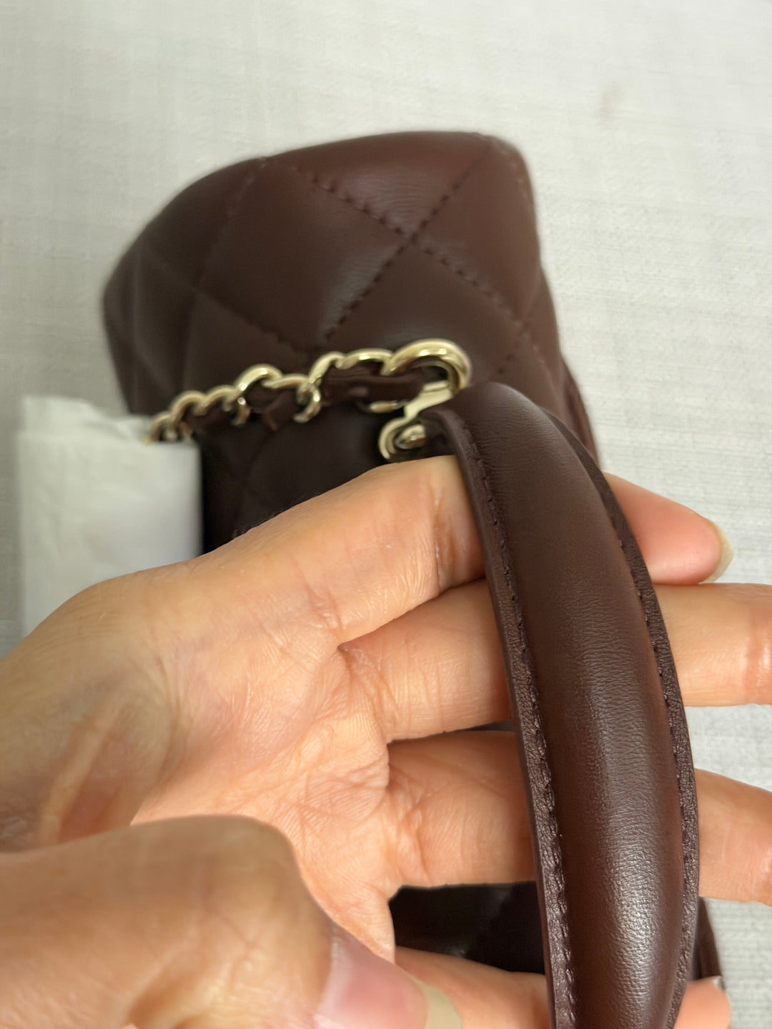 CHANEL 25K collection 2025 Brown Lambskin LGHW Mini Rectangular Flap Bag with Leather Top Handle