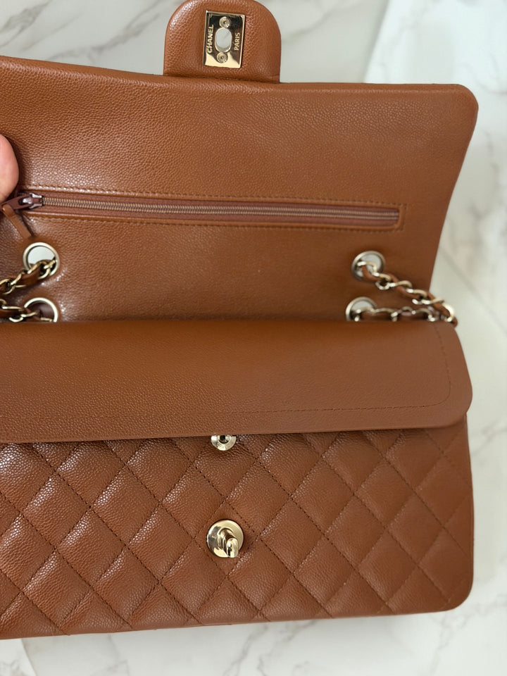 CHANEL Brown Caviar LGHW Medium ML Timeless 11.12 Classic Double Flap Bag 2023