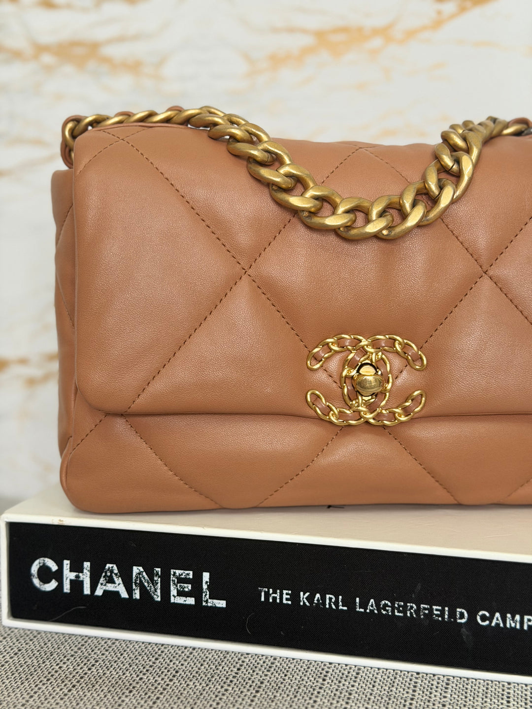 CHANEL Caramel Brown Lambskin Mixed Hardware 19 Flap Bag size SMALL 2022