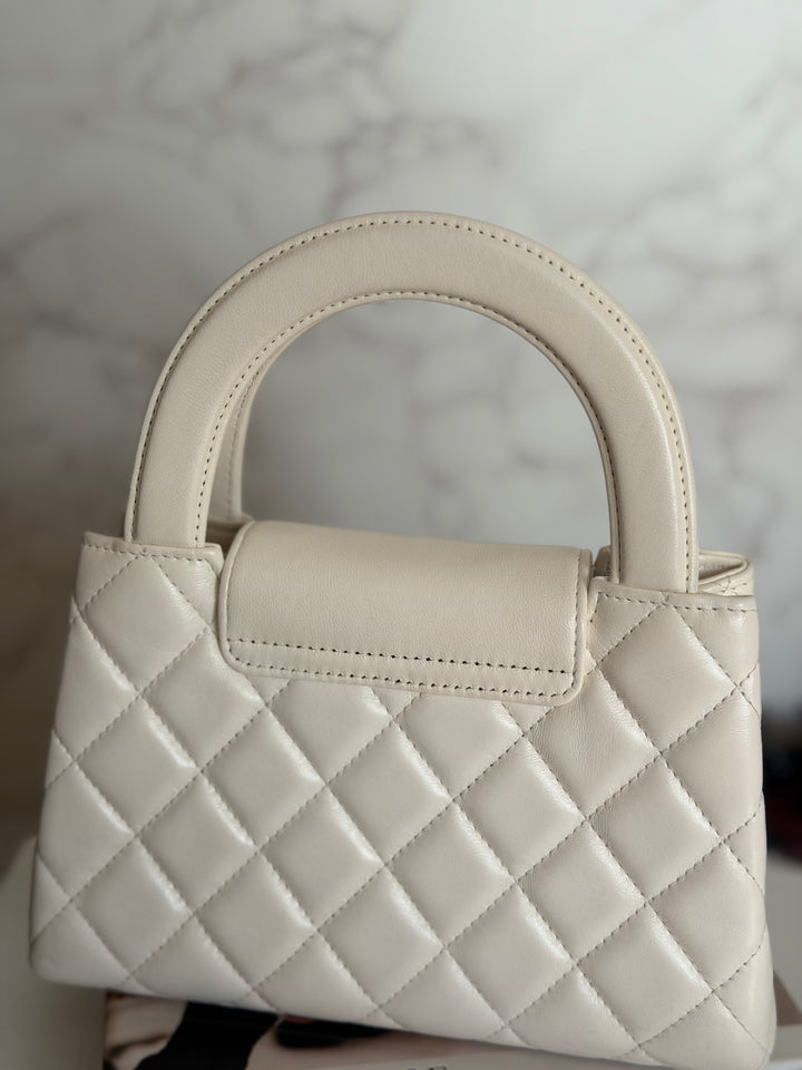 CHANEL White Calf skin Aged GHW Kelly Shopping Bag Size Small 2026