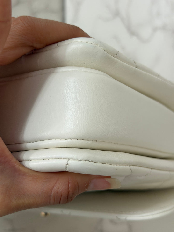 CHANEL 23S collection 2023 White Lambskin LGHW Trendy CC Flap Bag size Small with raised CHANEL Engraved Plate Top Handle