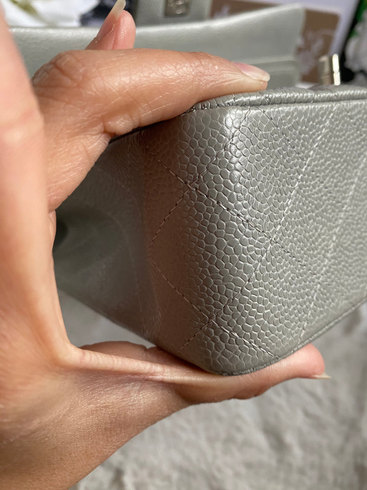 CHANEL series 19 Grey Caviar SHW Medium ML Double Flap Bag 14B collection 2014