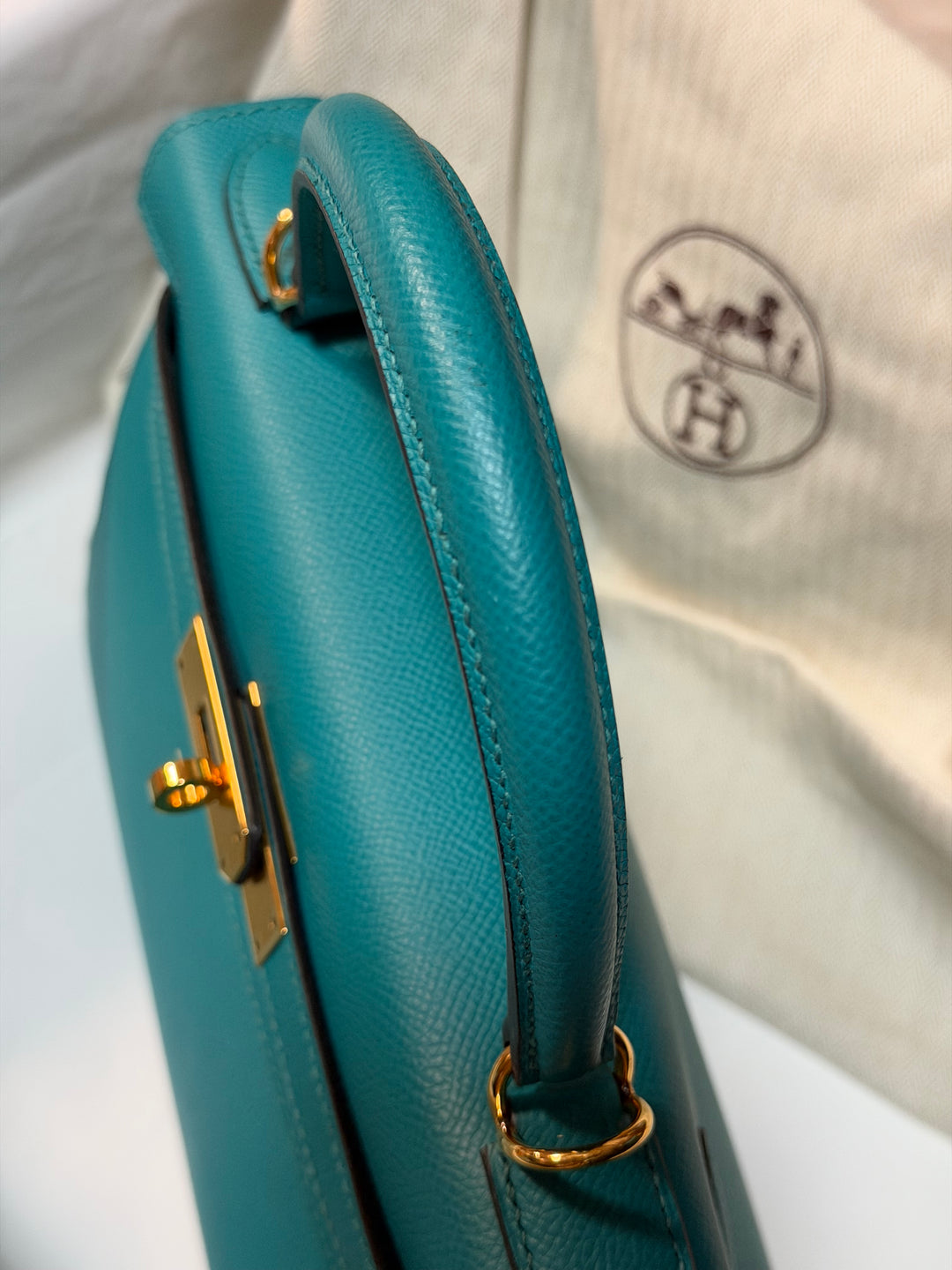 Hermes Kelly 28 Sellier Epsom Leather SO Bleu Paon GHW Stamp D 2019