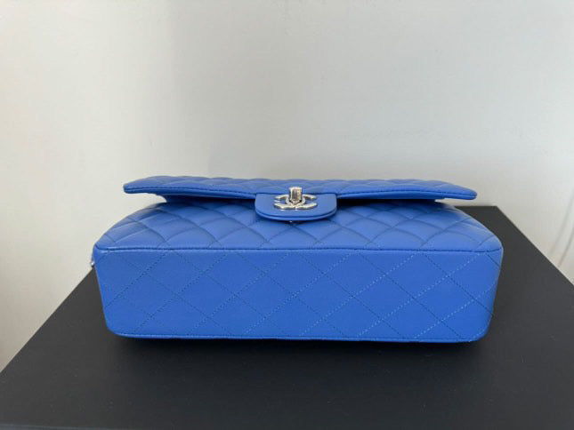 Chanel Blue Lambskin SHW ML Medium Timeless Classic Double Flap Bag