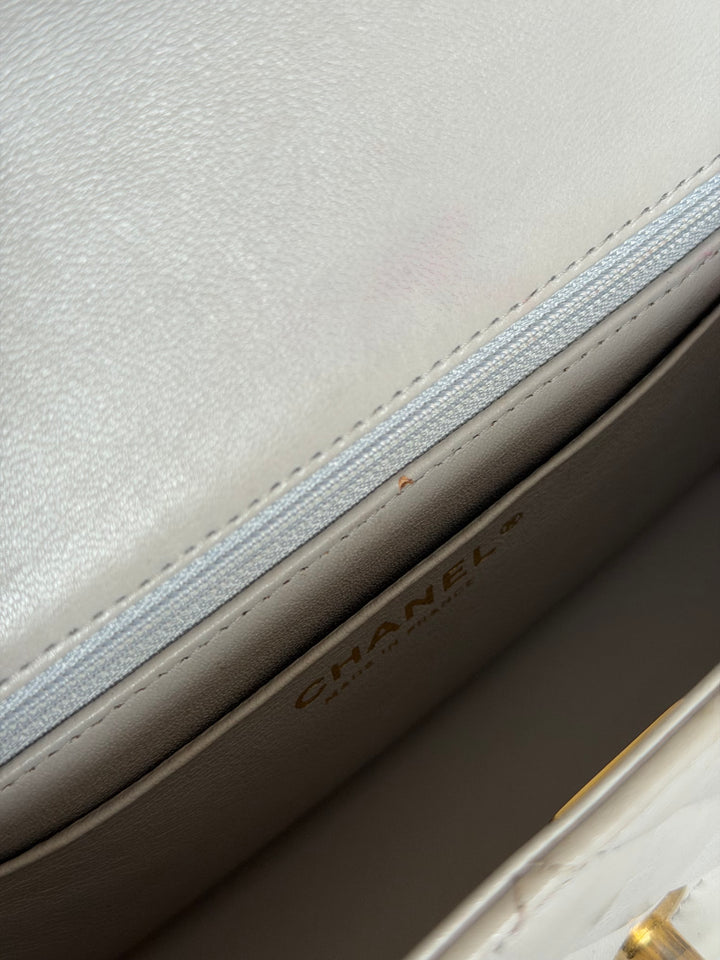 CHANEL Grey Lambskin aged GHW Mini Rectangular Flap bag Top Handle 2021 21A collection