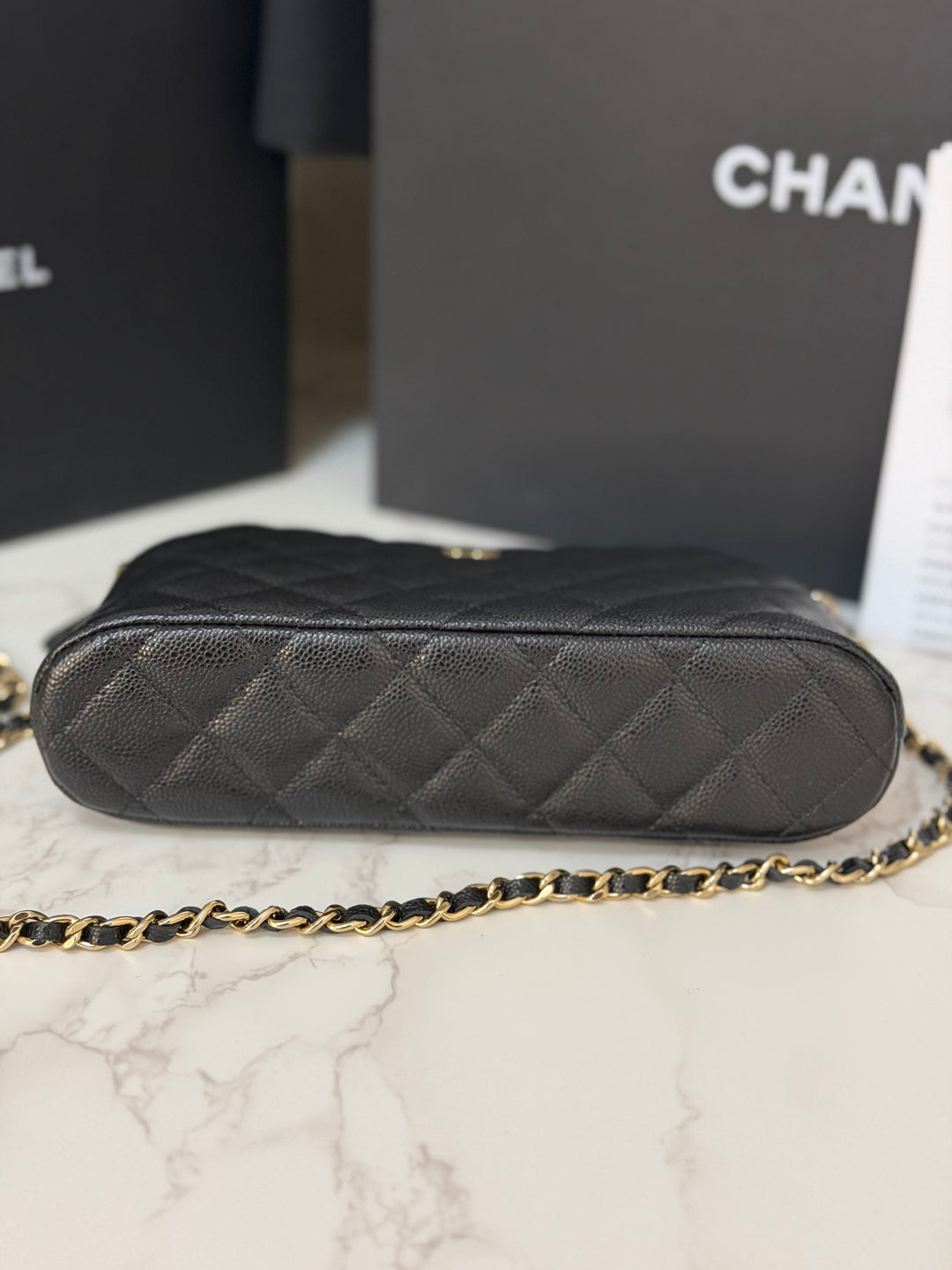 CHANEL Black caviar LGHW Vanity Bag with Chain