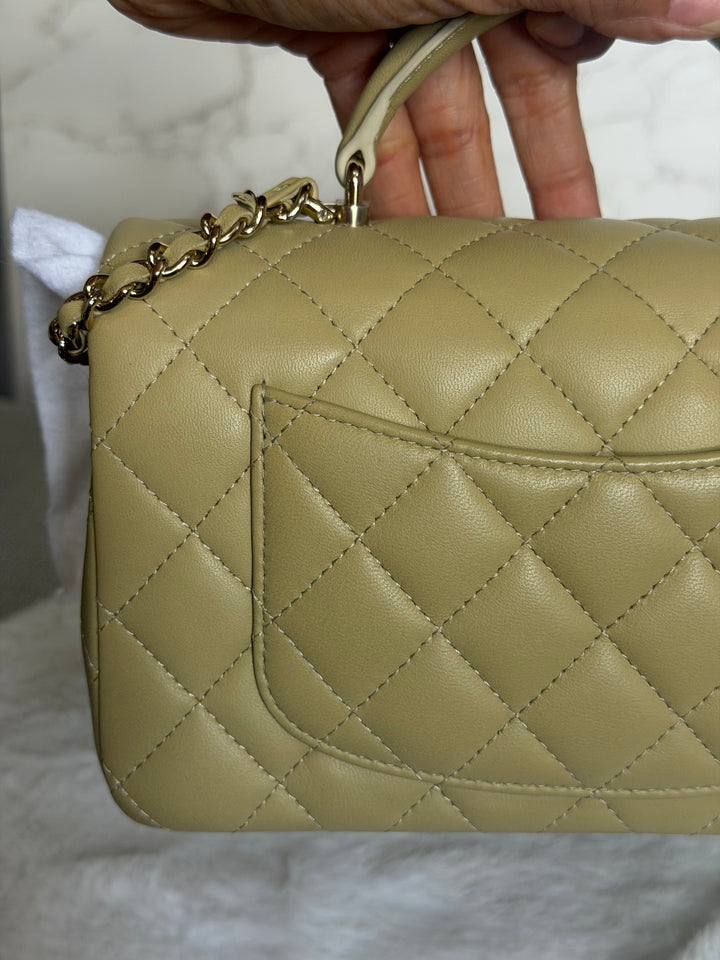 CHANEL 23A Pistachio Green Lambskin LGHW Mini Rectangular Flap Bag with Top Handle 2023