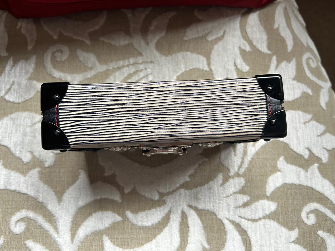 LOUIS VUITTON Red White and Black Leather Trunk Petite Malle with Silver Hardware 2015