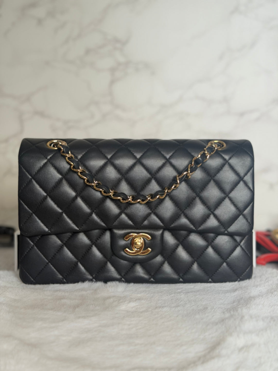 CHANEL series 14 Black Lambskin GHW Medium ML Timeless Classic Double Flap Bag 2011