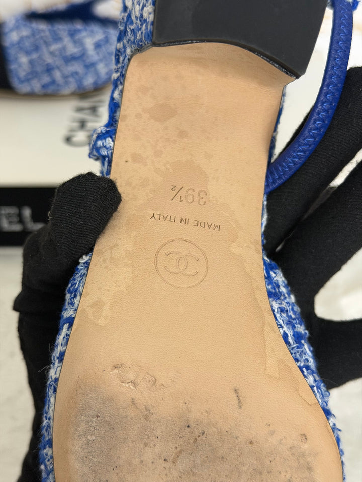 CHANEL 23P Cobalt Blue SHW Tweed Slingback shoes with kitten heels