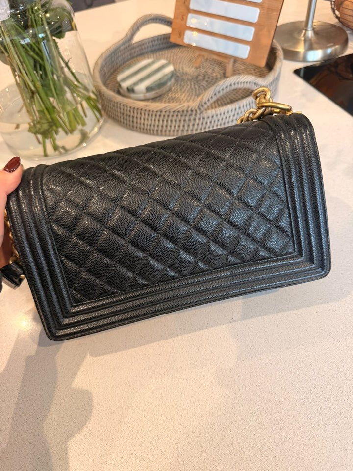 CHANEL series 29 2019 Black Caviar aged GHW Le Boy Flap Bag size Old Medium 25 cms