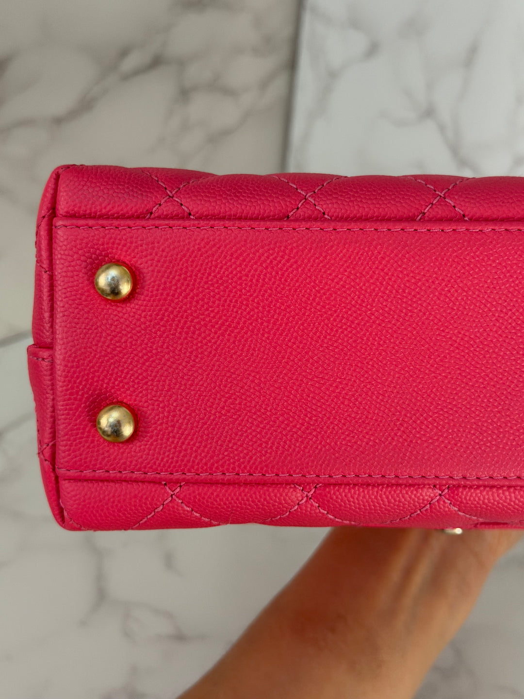 Chanel 23P Collection 2023 Dark Pink Caviar Aged GHW Coco Handle with Detachable Strap and enchained handle size Small