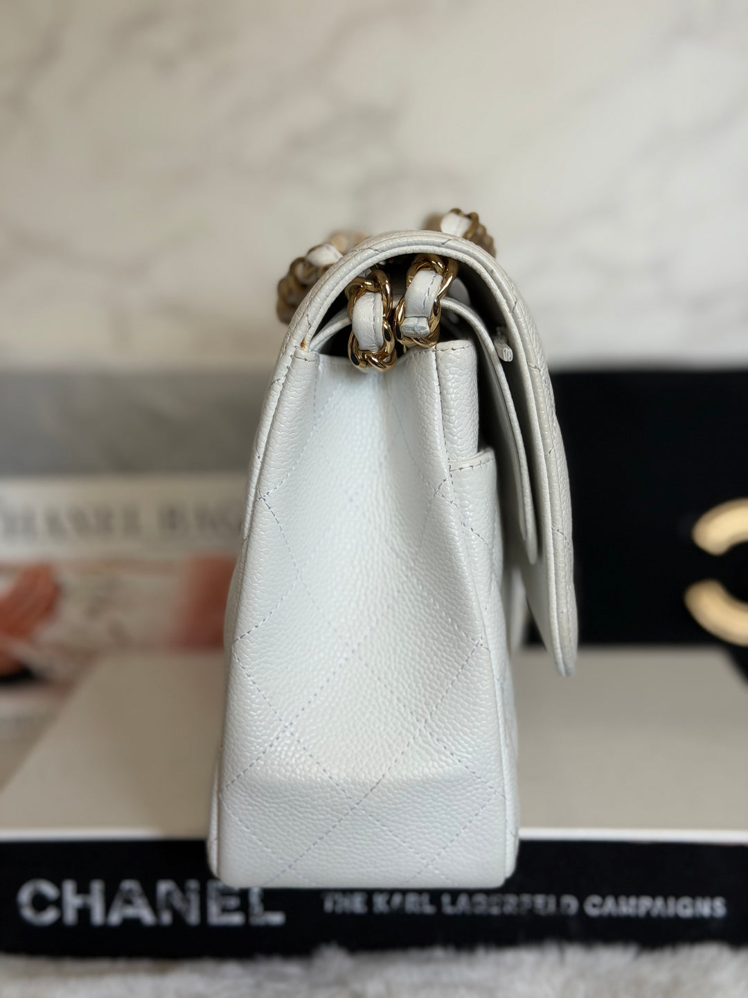 CHANEL White Caviar GHW Jumbo Double Flap Classic Bag 2010