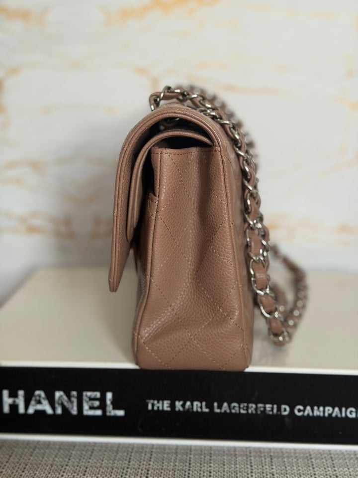 CHANEL series 13 Dark Beige Taupe Caviar SHW Medium ML Classic Double Flap Bag 2011