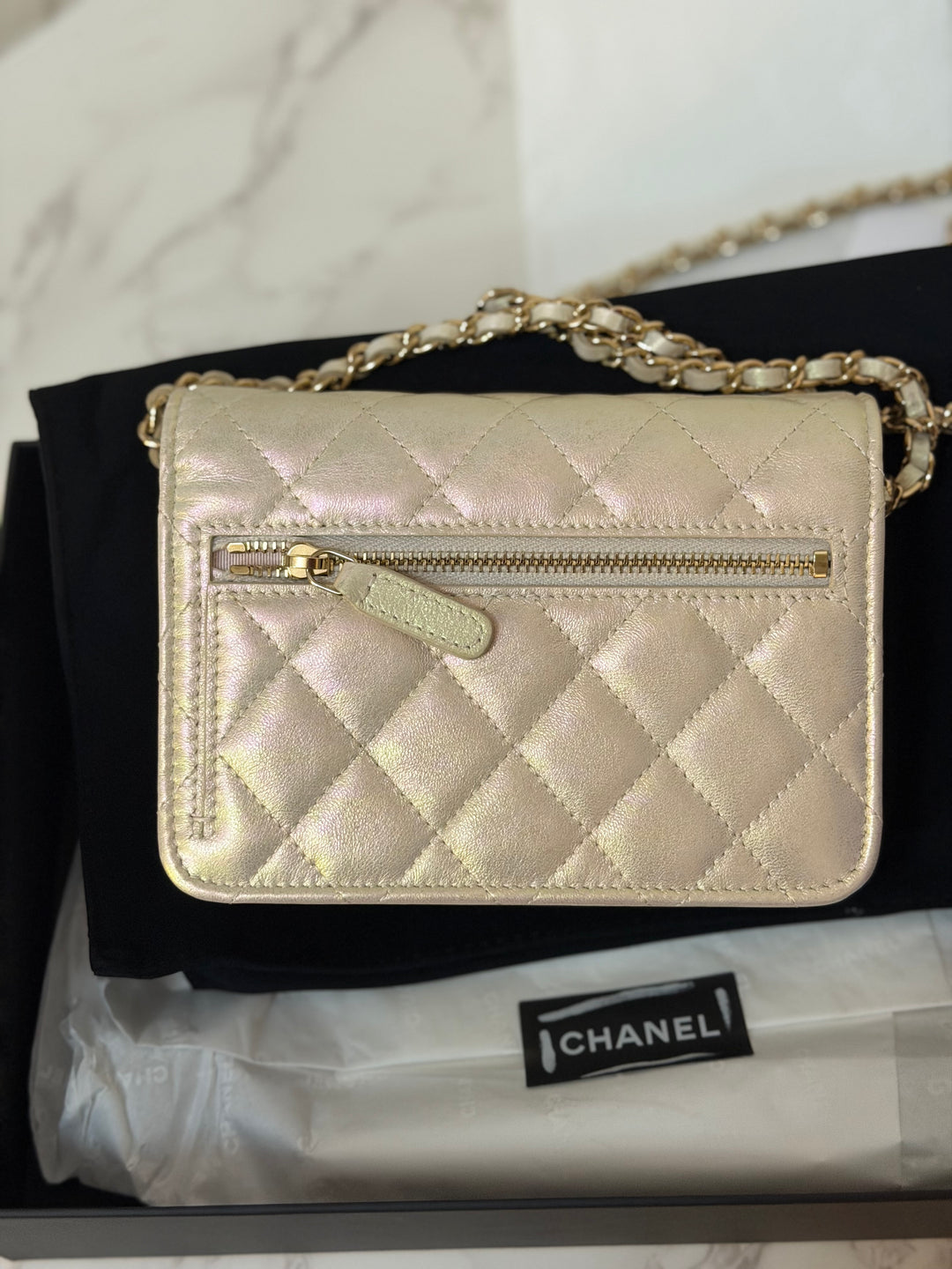 CHANEL series 31 20B Ivory Calf Skin LGHW Mini Wallet on Chain (WOC) 6 inches