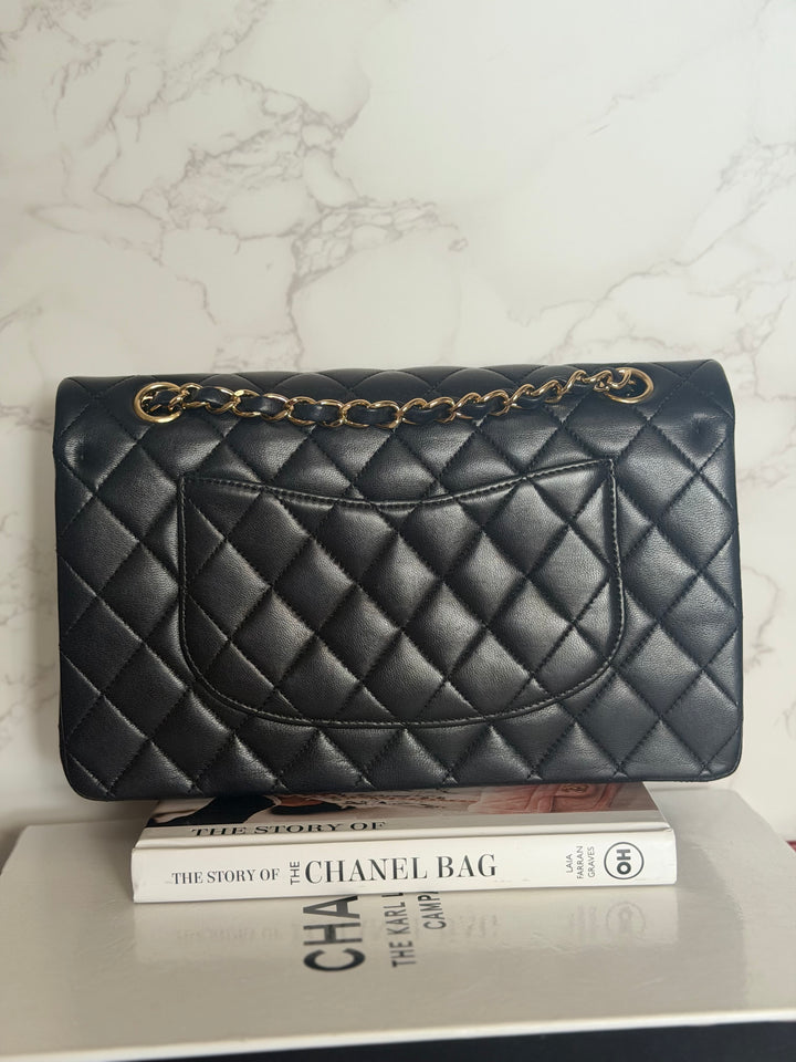 CHANEL series 14 Black Lambskin GHW Medium ML Timeless Classic Double Flap Bag 2011
